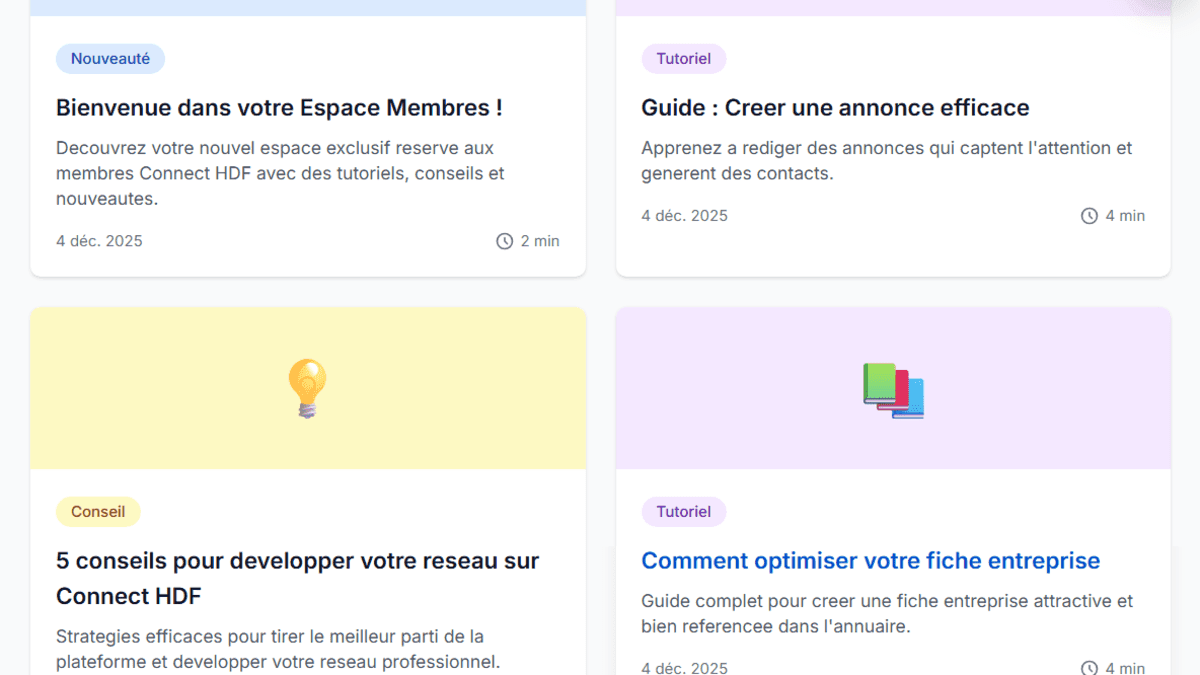 Votre espace membre avec ses articles dédiés